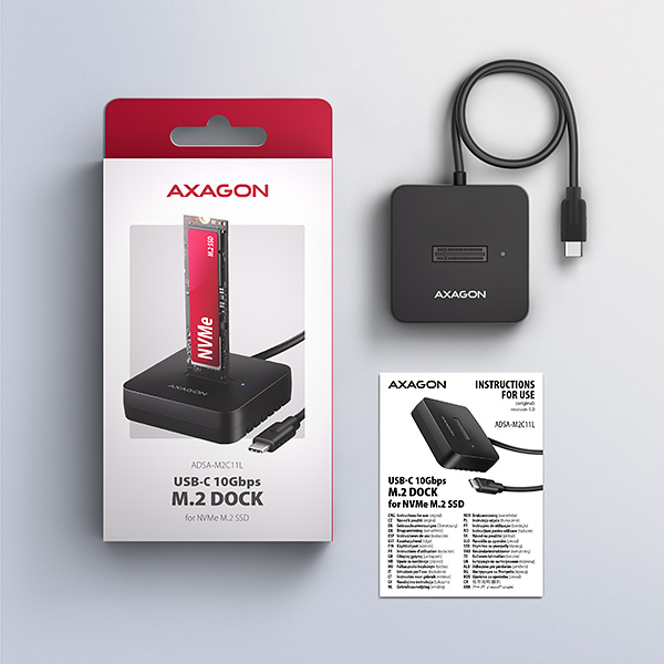 AXAGON ADSA-M2C11L, USB-C 10Gbps dokovací stanice pro 1× M.2 NVMe SSD