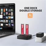AXAGON ADSA-M2C22L, dokovacia stanica USB-C s rýchlosťou 20 Gb/s pre 2× SSD M.2 NVMe s funkciou klonovania