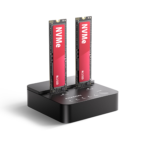 AXAGON ADSA-M2C22L, dokovacia stanica USB-C s rýchlosťou 20 Gb/s pre 2× SSD M.2 NVMe s funkciou klonovania