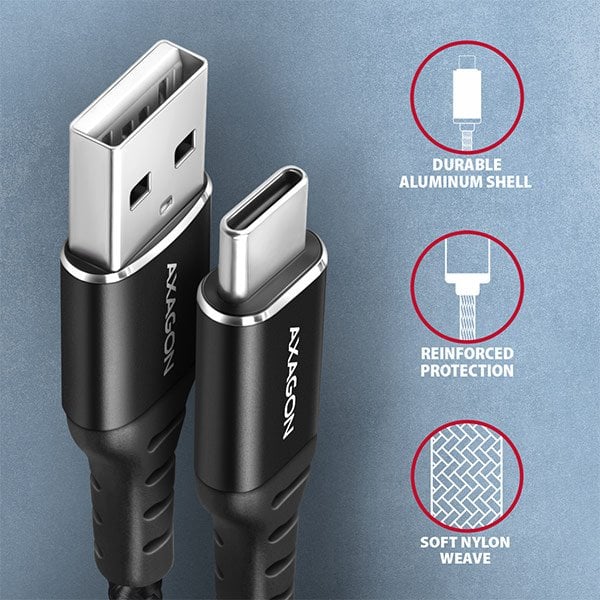 AXAGON BUCM-AM10AB, HQ kabel USB-C <-> USB-A, 1m, USB 2.0