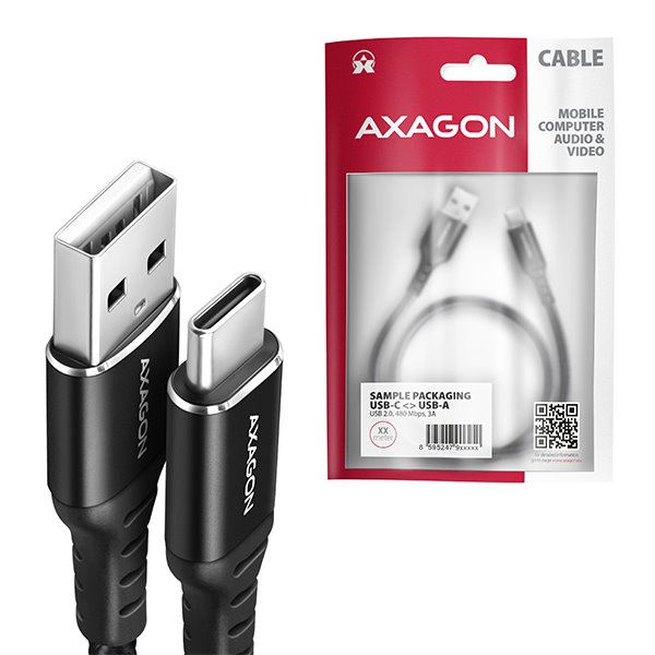 AXAGON BUCM-AM15AB, HQ kabel USB-C <-> USB-A, 1.5m, USB 2.0