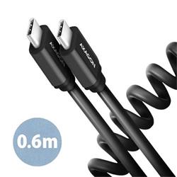 AXAGON BUCM-CM10TB, TWISTER kábel USB-C <-> USB-C, 0,6 m, USB 2.0, PD 60W 3A, ALU, tpe, čierny