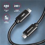 AXAGON BUCM2-CM20AB, CHARGE kábel USB-C <-> USB-C, 2 m, Hi-Speed USB, PD 240W 5A, ALU, opletenie, čierny