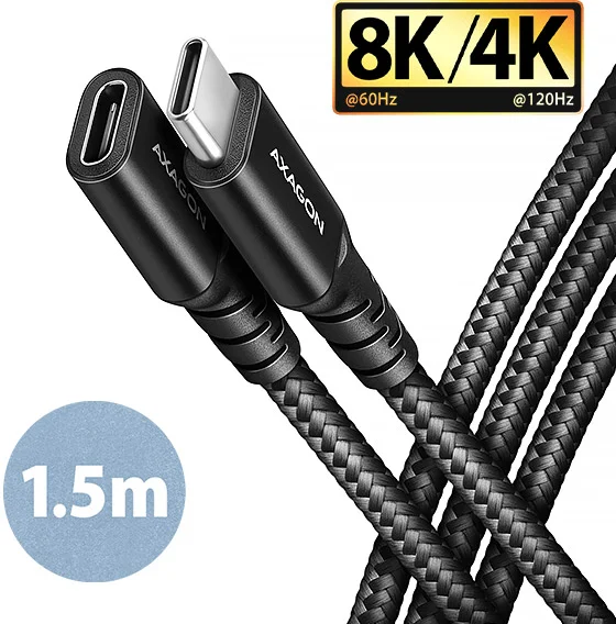 AXAGON BUCM32-CF15AB prodlužovací kabel USB-C (M) <-> USB-C (F), 1.5m, USB 20Gbps, PD 240W ALU oplet
