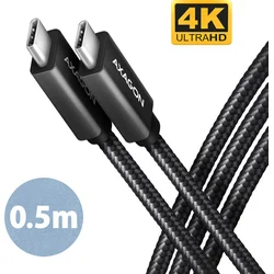AXAGON BUCM32-CM05AB, SPEED+ kábel USB-C <-> USB-C, 0,5 m, USB 20Gbps, PD 100W 5A, 4K HD, ALU, opletenie