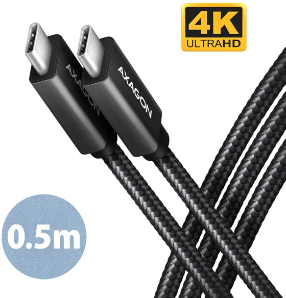 AXAGON BUCM32-CM05AB, SPEED+ kabel USB-C <-> USB-C, 0.5m, USB 20Gbps, PD 100W 5A, 4K HD, ALU, oplet