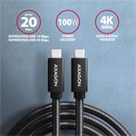 AXAGON BUCM32-CM15AB, SPEED+ kábel USB-C <-> USB-C, 1,5 m, USB 20Gbps, PD 100W 5A, 4K HD, ALU, opletenie