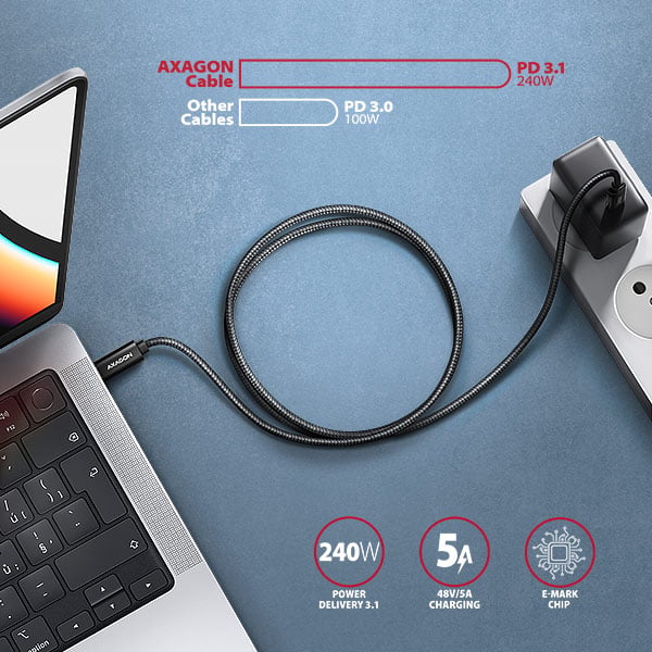 AXAGON BUCM4X-CM10AB NewGEN+ kábel USB-C <-> USB-C, 1m, USB4 Gen 3×2, PD 240W 5A, 8K HD, ALU, opletenie