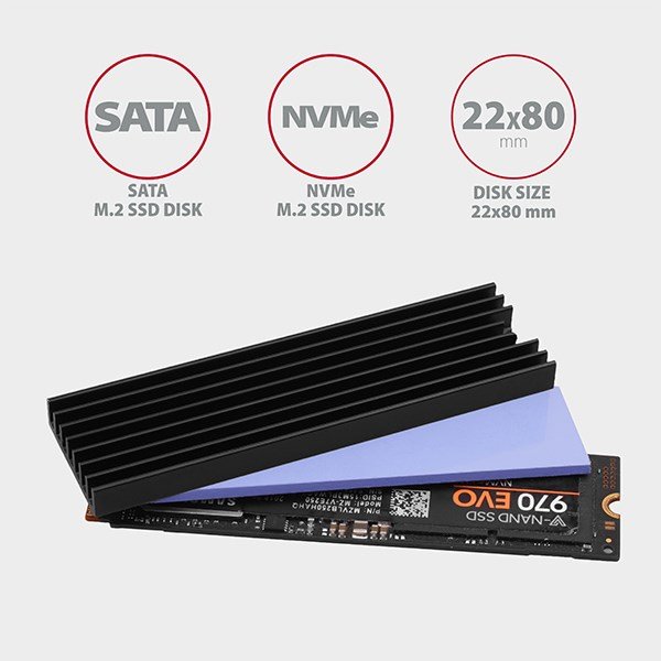 AXAGON CLR-M2L6, hliníkový chladič pre M.2 2280 SSD, 6 mm