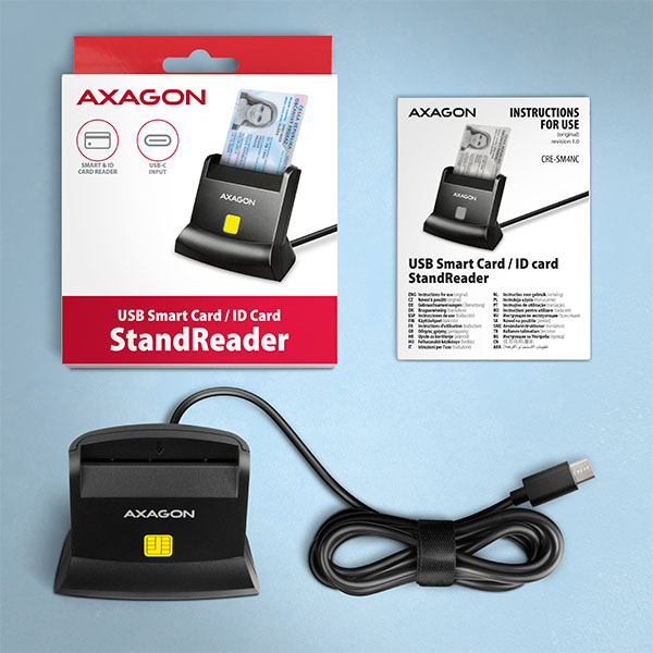 AXAGON CRE-SM4NC, čítačka kontaktných kariet Smart Card (eObčanka) s rozhraním USB-C, stojanová, kábel 1,2 m