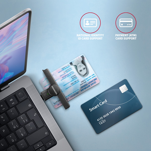 AXAGON CRE-SMPC, čítačka kontaktných kariet USB-C PocketReader Inteligentná karta (eCitizen, eID klient)