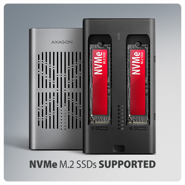 AXAGON EEM2-20GD, externý box USB-C 20 Gb/s pre dva disky M.2 NVMe SSD s funkciou klonovania
