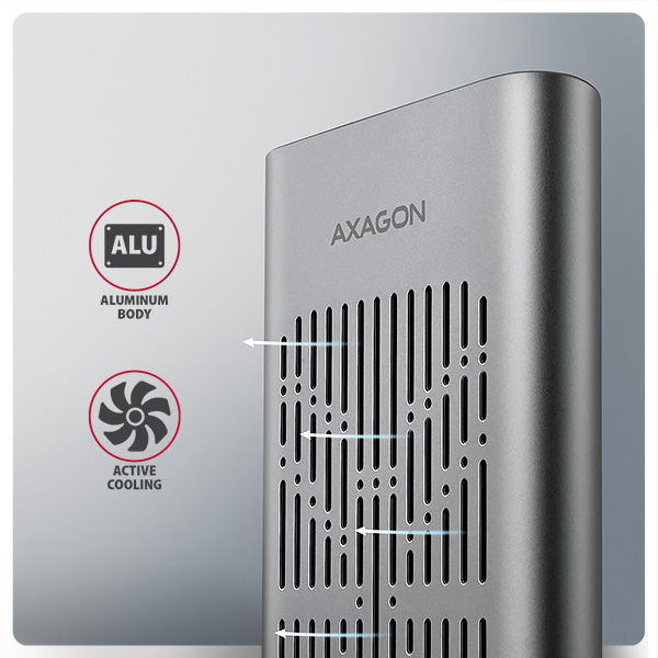 AXAGON EEM2-20GD, externý box USB-C 20 Gb/s pre dva disky M.2 NVMe SSD s funkciou klonovania