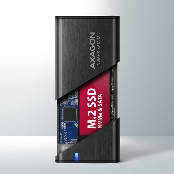 AXAGON EEM2-SB2, USB-C 3.2 Gen 2 - M.2 NVMe & SATA SSD RAW box, černý