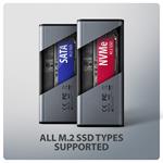 AXAGON EEM2-SD2 USB-C 10Gb/s - M.2 NVMe a SATA SSD kovový box DISPLAY, bez skrutiek
