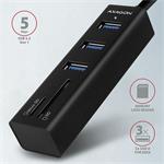 AXAGON HMA-CR3A, USB 3.2 Gén 1 húb, porty 3x USB-A + čítačka kariet SD/microSD