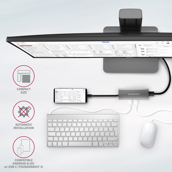AXAGON HMC-5G21, USB 10Gb/s hub, porty 2x USB-A, 2x USB-C, HDMI 4k/30, PD 60W, kabel USB-C 13cm