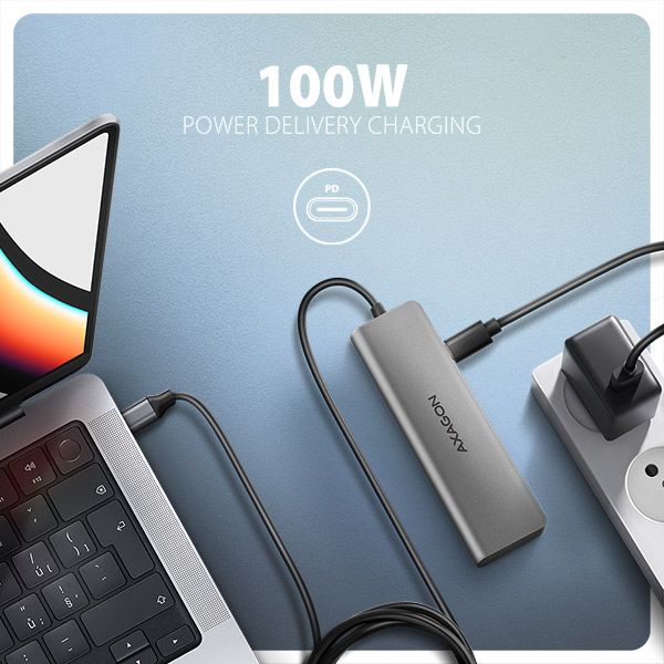 AXAGON HMC-5H, rozbočovač USB 5Gb/s, 3x USB-A, HDMI 4k/30Hz, PD 100W, kábel USB-C 100cm