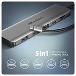 AXAGON HMC-5H, rozbočovač USB 5Gb/s, 3x USB-A, HDMI 4k/30Hz, PD 100W, kábel USB-C 100cm