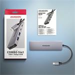 AXAGON HMC-5H60, rozbočovač USB 5Gb/s, porty 2x USB-A, 1x USB-C, HDMI 4k/60, PD 100W, kábel USB-C 15cm