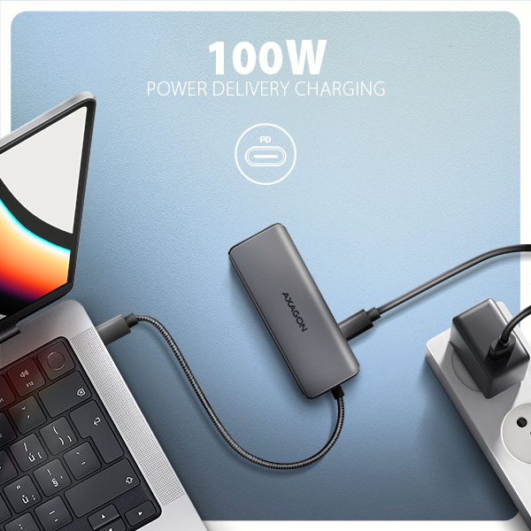 AXAGON HMC-5H8K, rozbočovač USB 5Gb/s, 2x USB-A, USB-C, HDMI 8k/30Hz, PD 100W, kábel USB-C 15cm