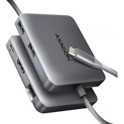AXAGON HMC-5HL USB 5Gbps hub, 2x USB-A, HDMI 4k/60Hz, RJ-45 GLAN, PD 100W, USB-C kábel 20cm
