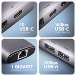 AXAGON HMC-6G2L, rozbočovač USB 10 Gb/s, 2x USB-A, 1x USB-C, HDMI 4k/60, RJ-45, PD 100W, kábel USB-C 15 cm
