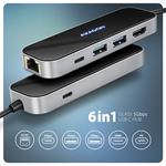 AXAGON HMC-6GLN, rozbočovač USB 5Gb/s, 2x USB-A, USB-C, HDMI 4k/60Hz, RJ-45 GLAN, PD 100W, kábel USB-C 20cm