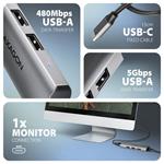 AXAGON HMC-H3A, rozbočovač USB 5 Gb/s, 3x USB-A, HDMI 4k/30Hz, kábel USB-C 15 cm