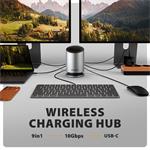 AXAGON HMC-WL9, USB 10Gbps hub s Qi, 3x USB-A, USB-C, HDMI a DP 4k/60Hz, RJ-45 GLAN, PD 100W, USB-C kábel 60cm