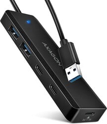 AXAGON HUE-C2A, cestovný rozbočovač s 4× USB 5 Gbps, 2× USB-A + 2× USB-C, napájanie cez USB-C, kábel USB-A 19 cm
