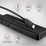 AXAGON HUE-C2C, cestovný rozbočovač s 4× USB 5 Gbps, 2× USB-A + 2× USB-C, napájanie cez USB-C, kábel USB-C 19 cm