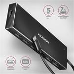 AXAGON HUE-F7C, 7x USB 3.2 Gen 1 ALU FLAT CHARGING hub, micro USB napájecí konektor, kabel USB-C 30cm