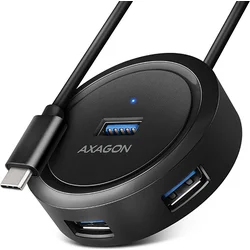 AXAGON HUE-P1C, 4x USB 3.2 Gen 1 ROUND hub, napájací konektor micro USB, kábel USB-C 30 cm