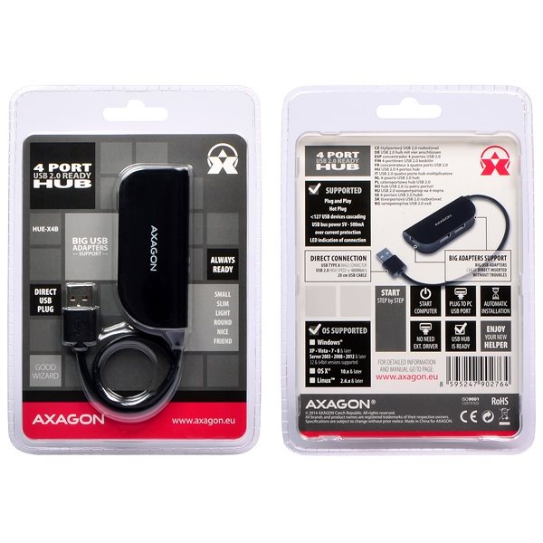 AXAGON HUE-X4B USB Ready húb, čierny