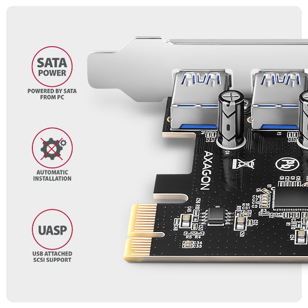 AXAGON PCEU-430RS, PCIe řadič 4× ext. USB-A 5 Gbps port