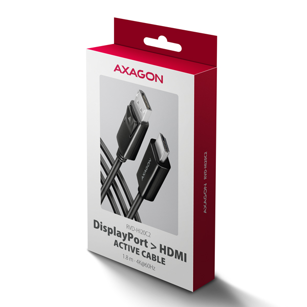 AXAGON RVD-HI20C2, DisplayPort -> HDMI 2.0b redukce / kabel 1.8m, 4K/60Hz