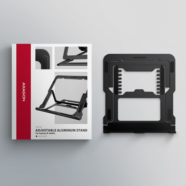 AXAGON STND-LAB, hliníkový stojan pre notebooky 10"-17,3", nastaviteľná výška, čierny