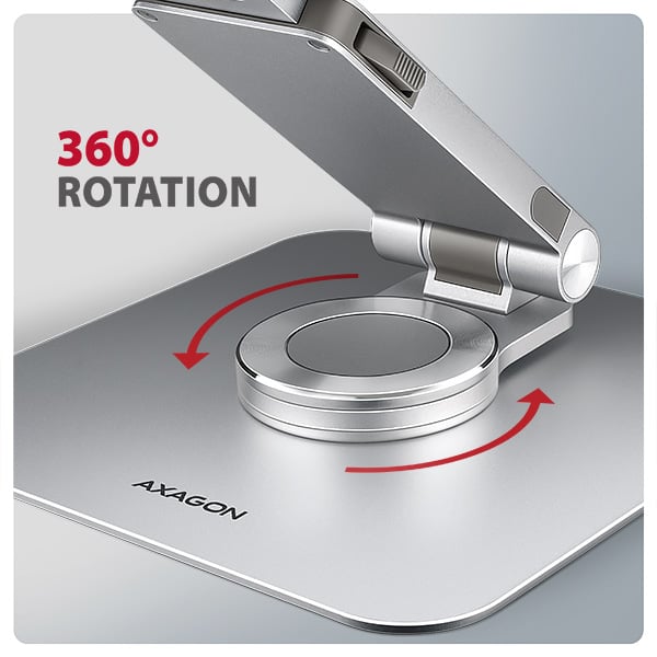 AXAGON STND-LR, hliníkový stojan pro notebooky 10"-17.3" s nastavitelnou výškou, úhlem a 360° rotací, šedý