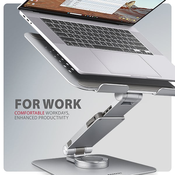 AXAGON STND-LR, hliníkový stojan pro notebooky 10"-17.3" s nastavitelnou výškou, úhlem a 360° rotací, šedý