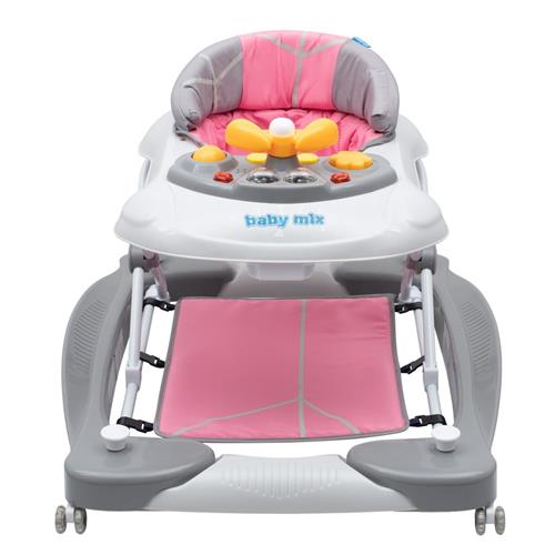 Baby Mix Dětské chodítko s houpačkou a silikonovými kolečky růžové