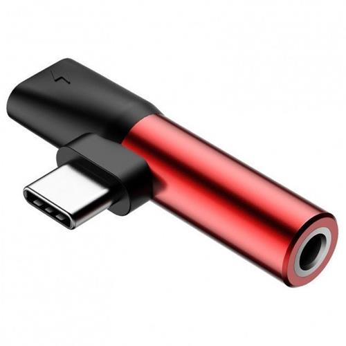Baseus audio rozbočovač L41 s koncovkami USB-C samec / USB-C samice /3,5mm Jack samice, červená-černá