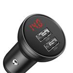 Baseus Digital Display duálny adaptér do auta 2* USB-A a opletený kábel 3v1 4,8A, čierny