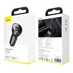 Baseus duálny USB adaptér do auta s displejom 4,8A 24W, sivý