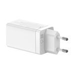 Baseus GaN3 rýchlonabíjací adaptér 2x USB-C na USB-C 65W kábel USB-C na USB-C 100W 1m, biely