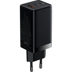 Baseus GaN3 rýchlonabíjací adaptér 2x USB-C + USB 65W + kábel USB-C na USB-C 1m, čierny