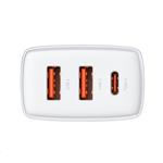 Baseus kompaktní rychlonabíjecí adaptér 2x USB-A, 1x USB-C 30W bílá