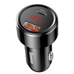 Baseus Magic USB-C PD, USB-A 45W nabíjačka do auta s displejom čierna
