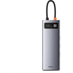 Baseus Metal Gleam Series 9in1 USB-C HUB (USB-C PD 100W, 3 USB 3.0, HDMI, VGA, RJ45, SD/TF port), sivá