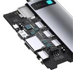 Baseus Metal Gleam Series 9v1 USB-C HUB (USB-C PD 100W, 3* USB 3.0, HDMI, VGA, RJ45, SD/TF port), sivá